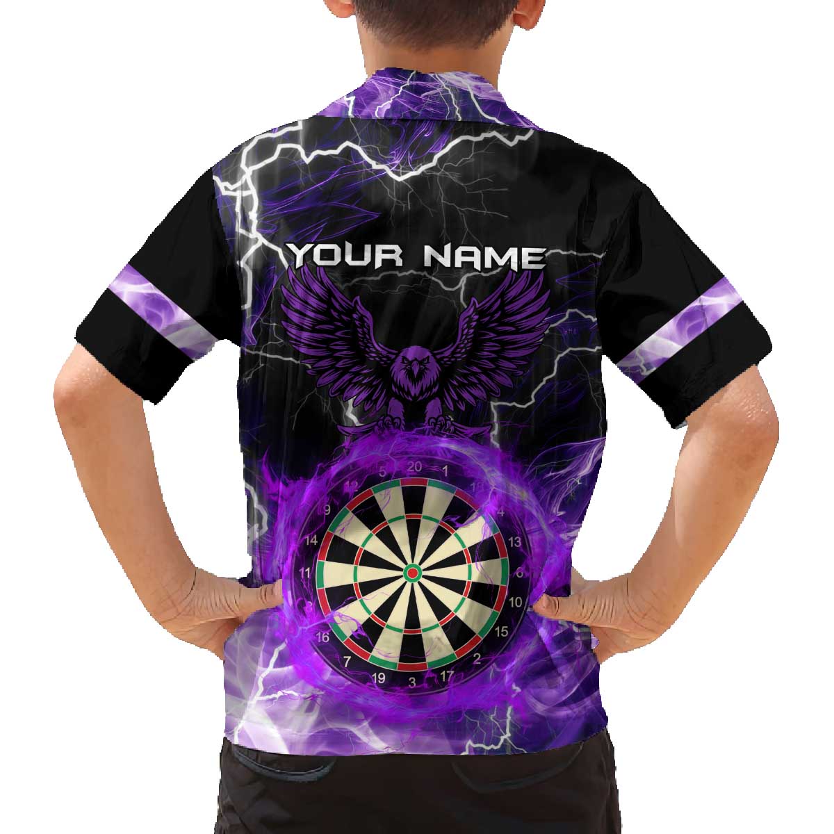 Personalized Purple Lightning Darts Board Family Matching Off The Shoulder Long Sleeve Dress and Hawaiian Shirt with Owl Graphic - Wonder Print Shop