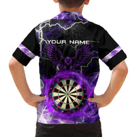 Personalized Purple Lightning Darts Board Family Matching Off The Shoulder Long Sleeve Dress and Hawaiian Shirt with Owl Graphic - Wonder Print Shop