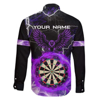 Personalized Purple Lightning Darts Board Family Matching Off The Shoulder Long Sleeve Dress and Hawaiian Shirt with Owl Graphic - Wonder Print Shop