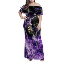 Personalized Purple Lightning Darts Board Family Matching Off Shoulder Maxi Dress and Hawaiian Shirt with Owl Graphic - Wonder Print Shop