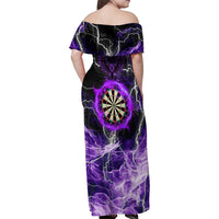 Personalized Purple Lightning Darts Board Family Matching Off Shoulder Maxi Dress and Hawaiian Shirt with Owl Graphic - Wonder Print Shop