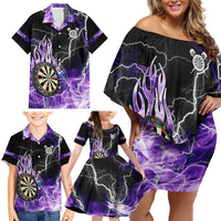 Personalized Purple Lightning Darts Board Family Matching Off Shoulder Short Dress and Hawaiian Shirt with Owl Graphic - Wonder Print Shop