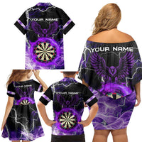 Personalized Purple Lightning Darts Board Family Matching Off Shoulder Short Dress and Hawaiian Shirt with Owl Graphic - Wonder Print Shop