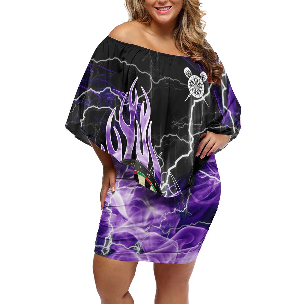 Personalized Purple Lightning Darts Board Family Matching Off Shoulder Short Dress and Hawaiian Shirt with Owl Graphic - Wonder Print Shop