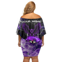 Personalized Purple Lightning Darts Board Family Matching Off Shoulder Short Dress and Hawaiian Shirt with Owl Graphic - Wonder Print Shop