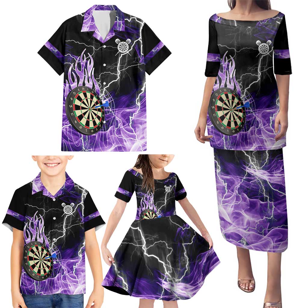 Personalized Purple Lightning Darts Board Family Matching Puletasi and Hawaiian Shirt with Owl Graphic - Wonder Print Shop