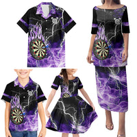Personalized Purple Lightning Darts Board Family Matching Puletasi and Hawaiian Shirt with Owl Graphic - Wonder Print Shop