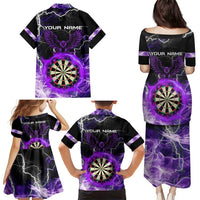 Personalized Purple Lightning Darts Board Family Matching Puletasi and Hawaiian Shirt with Owl Graphic - Wonder Print Shop