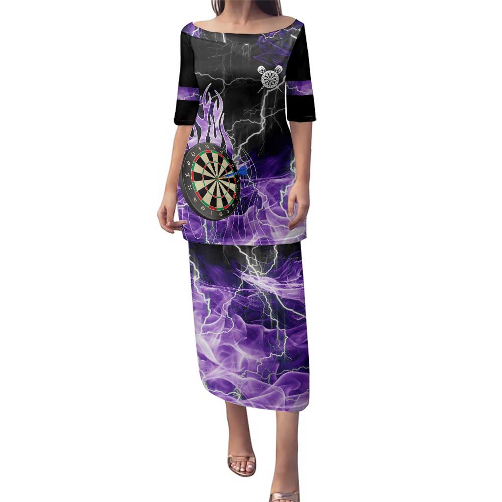 Personalized Purple Lightning Darts Board Family Matching Puletasi and Hawaiian Shirt with Owl Graphic - Wonder Print Shop