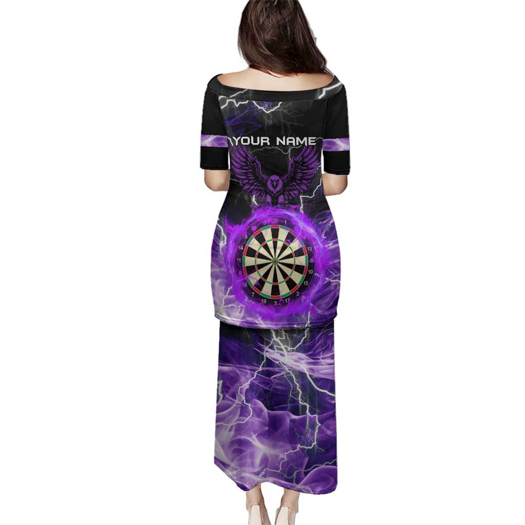 Personalized Purple Lightning Darts Board Family Matching Puletasi and Hawaiian Shirt with Owl Graphic - Wonder Print Shop
