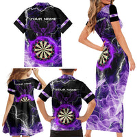 Personalized Purple Lightning Darts Board Family Matching Short Sleeve Bodycon Dress and Hawaiian Shirt with Owl Graphic - Wonder Print Shop