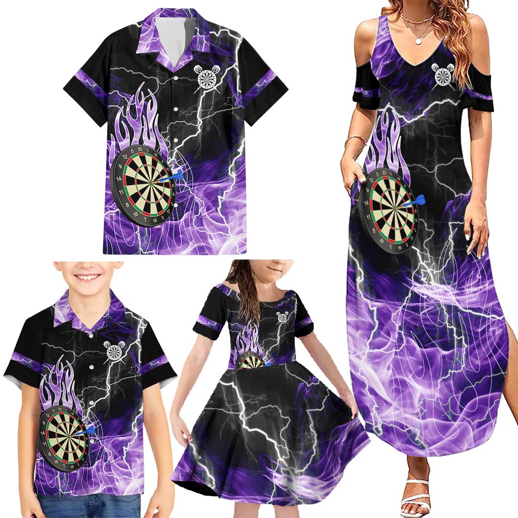 Personalized Purple Lightning Darts Board Family Matching Summer Maxi Dress and Hawaiian Shirt with Owl Graphic - Wonder Print Shop