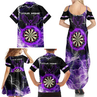 Personalized Purple Lightning Darts Board Family Matching Summer Maxi Dress and Hawaiian Shirt with Owl Graphic - Wonder Print Shop