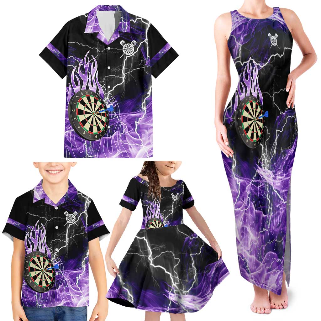 Personalized Purple Lightning Darts Board Family Matching Tank Maxi Dress and Hawaiian Shirt with Owl Graphic - Wonder Print Shop