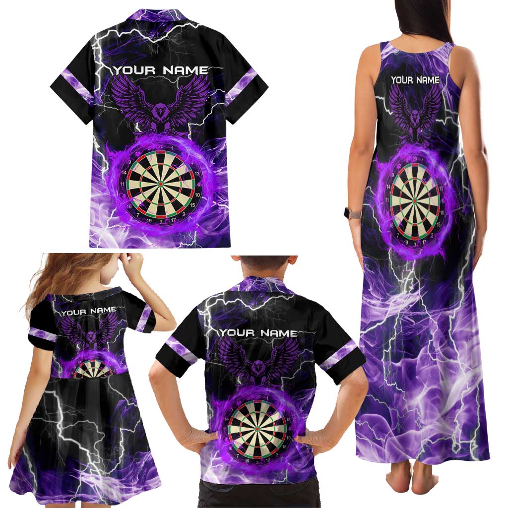 Personalized Purple Lightning Darts Board Family Matching Tank Maxi Dress and Hawaiian Shirt with Owl Graphic - Wonder Print Shop