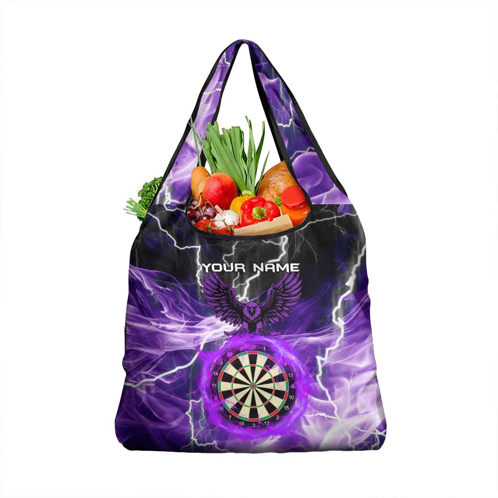Personalized Purple Lightning Darts Board Grocery Bag with Owl Graphic - Wonder Print Shop