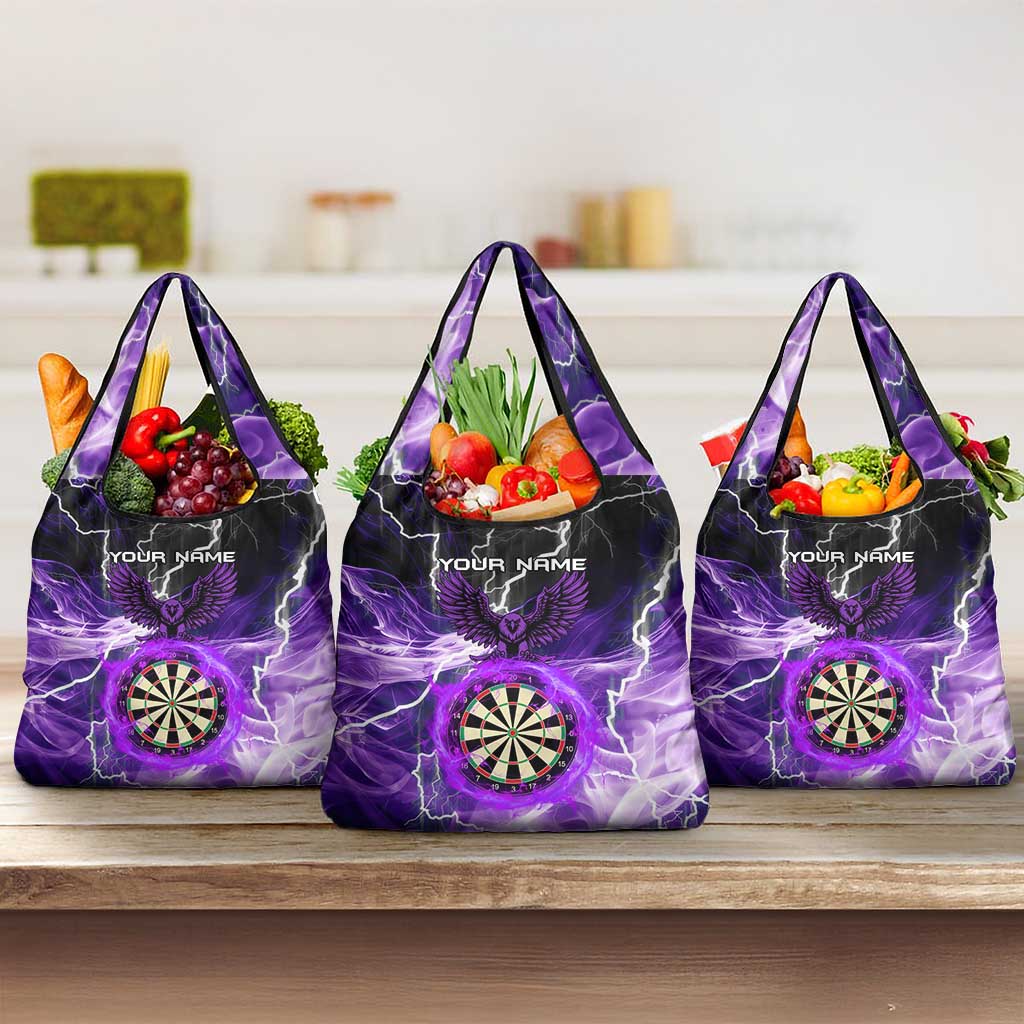 Personalized Purple Lightning Darts Board Grocery Bag with Owl Graphic - Wonder Print Shop