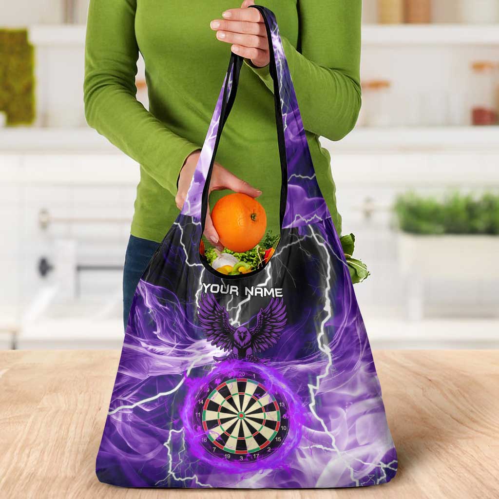 Personalized Purple Lightning Darts Board Grocery Bag with Owl Graphic - Wonder Print Shop