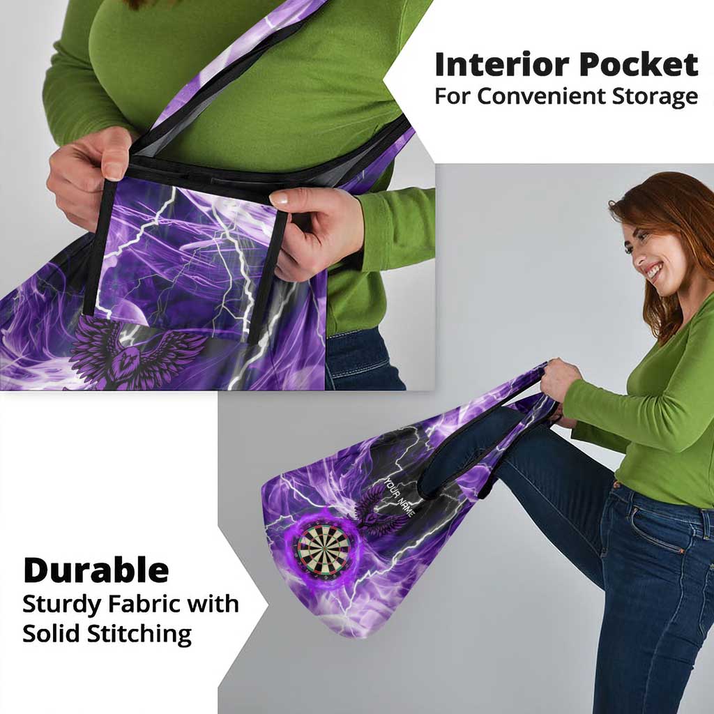 Personalized Purple Lightning Darts Board Grocery Bag with Owl Graphic - Wonder Print Shop