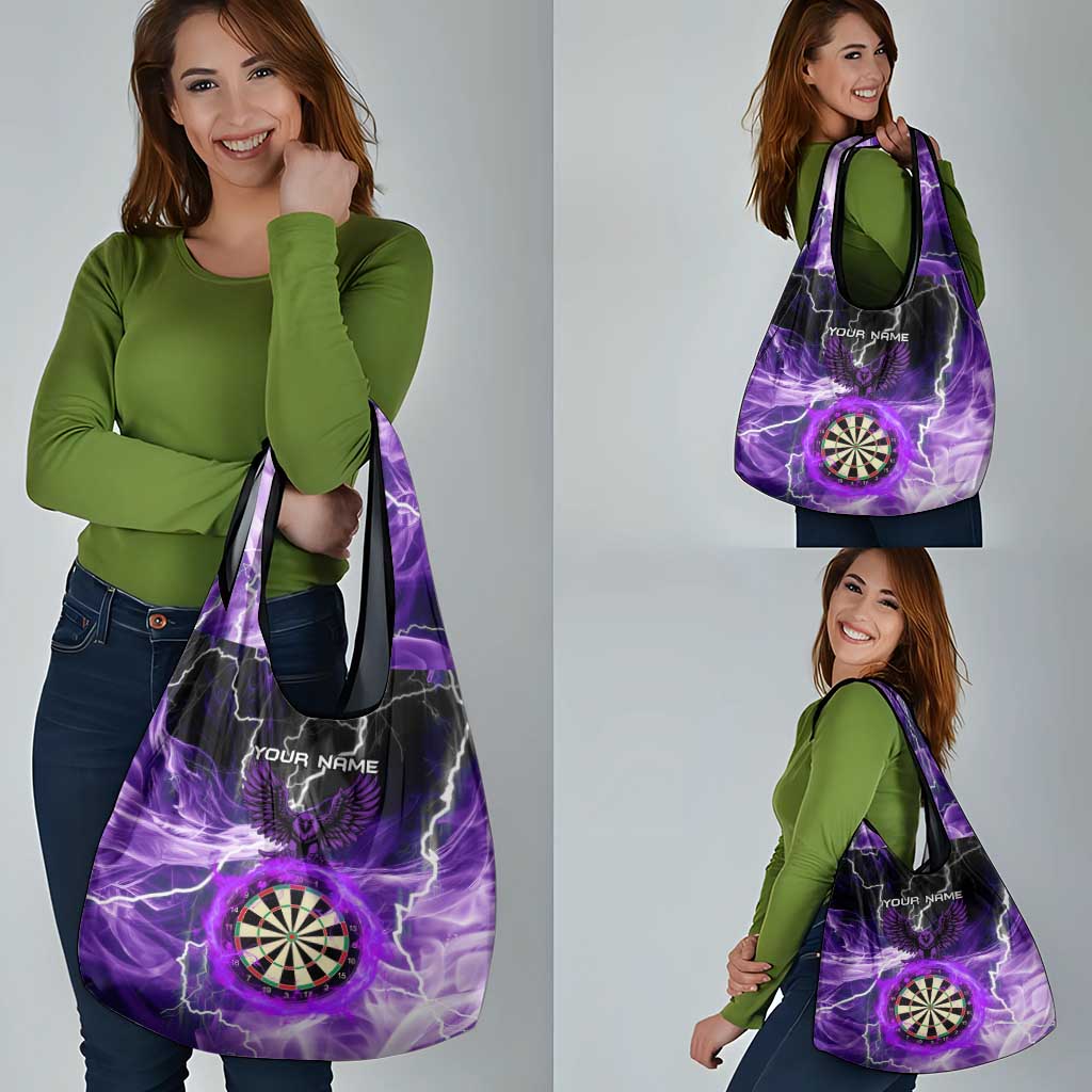 Personalized Purple Lightning Darts Board Grocery Bag with Owl Graphic - Wonder Print Shop