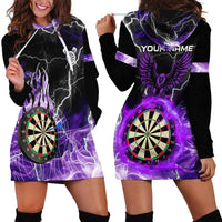 Personalized Purple Lightning Darts Board Hoodie Dress with Owl Graphic - Wonder Print Shop