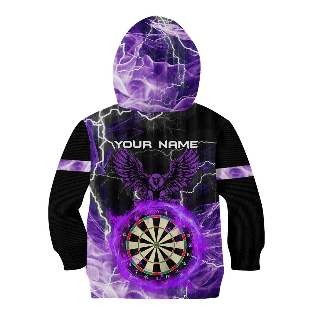Personalized Purple Lightning Darts Board Kid Hoodie with Owl Graphic - Wonder Print Shop