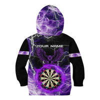 Personalized Purple Lightning Darts Board Kid Hoodie with Owl Graphic - Wonder Print Shop