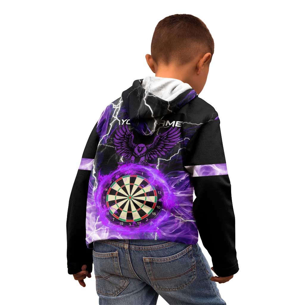 Personalized Purple Lightning Darts Board Kid Hoodie with Owl Graphic - Wonder Print Shop