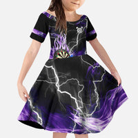 Personalized Purple Lightning Darts Board Kid Short Sleeve Dress with Owl Graphic - Wonder Print Shop