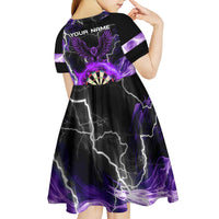 Personalized Purple Lightning Darts Board Kid Short Sleeve Dress with Owl Graphic - Wonder Print Shop