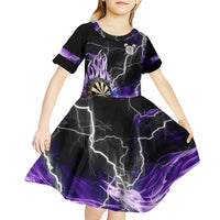 Personalized Purple Lightning Darts Board Kid Short Sleeve Dress with Owl Graphic - Wonder Print Shop