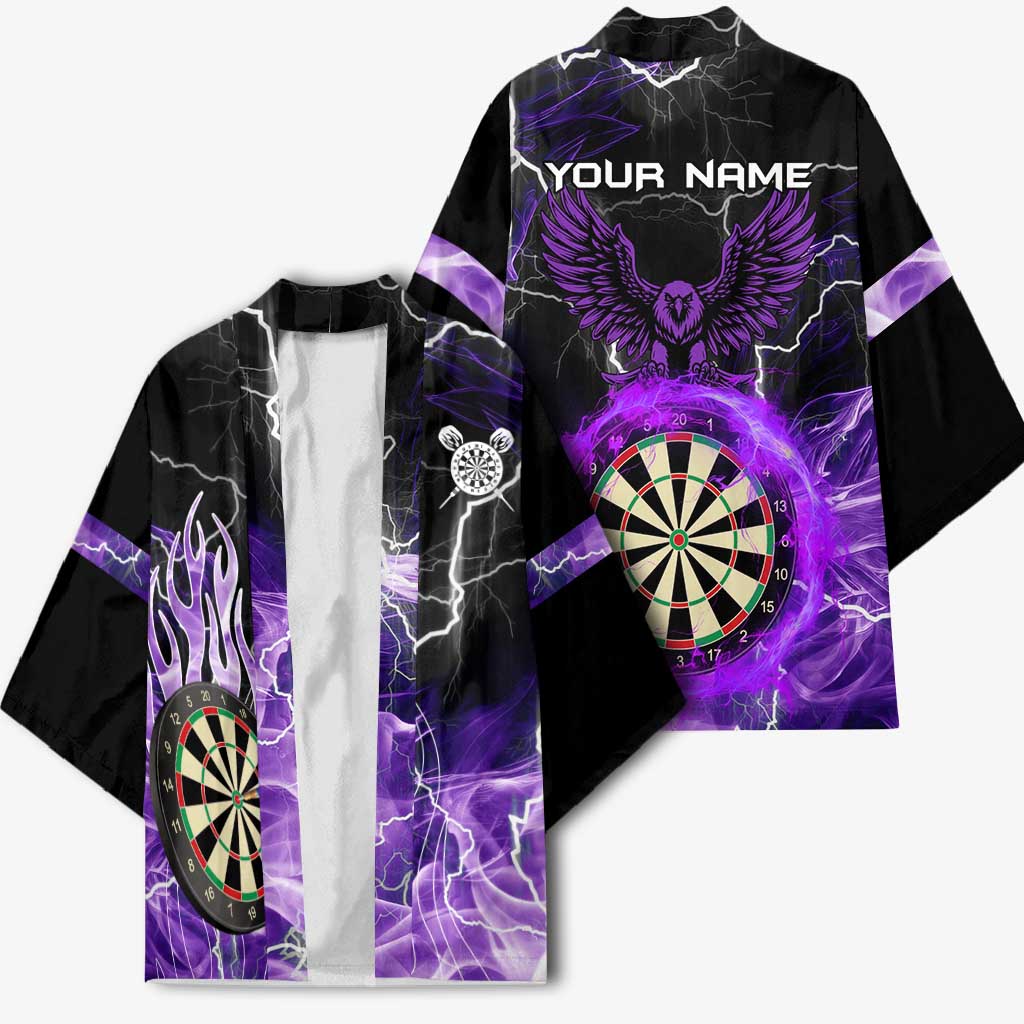 Personalized Purple Lightning Darts Board Kimono with Owl Graphic - Wonder Print Shop
