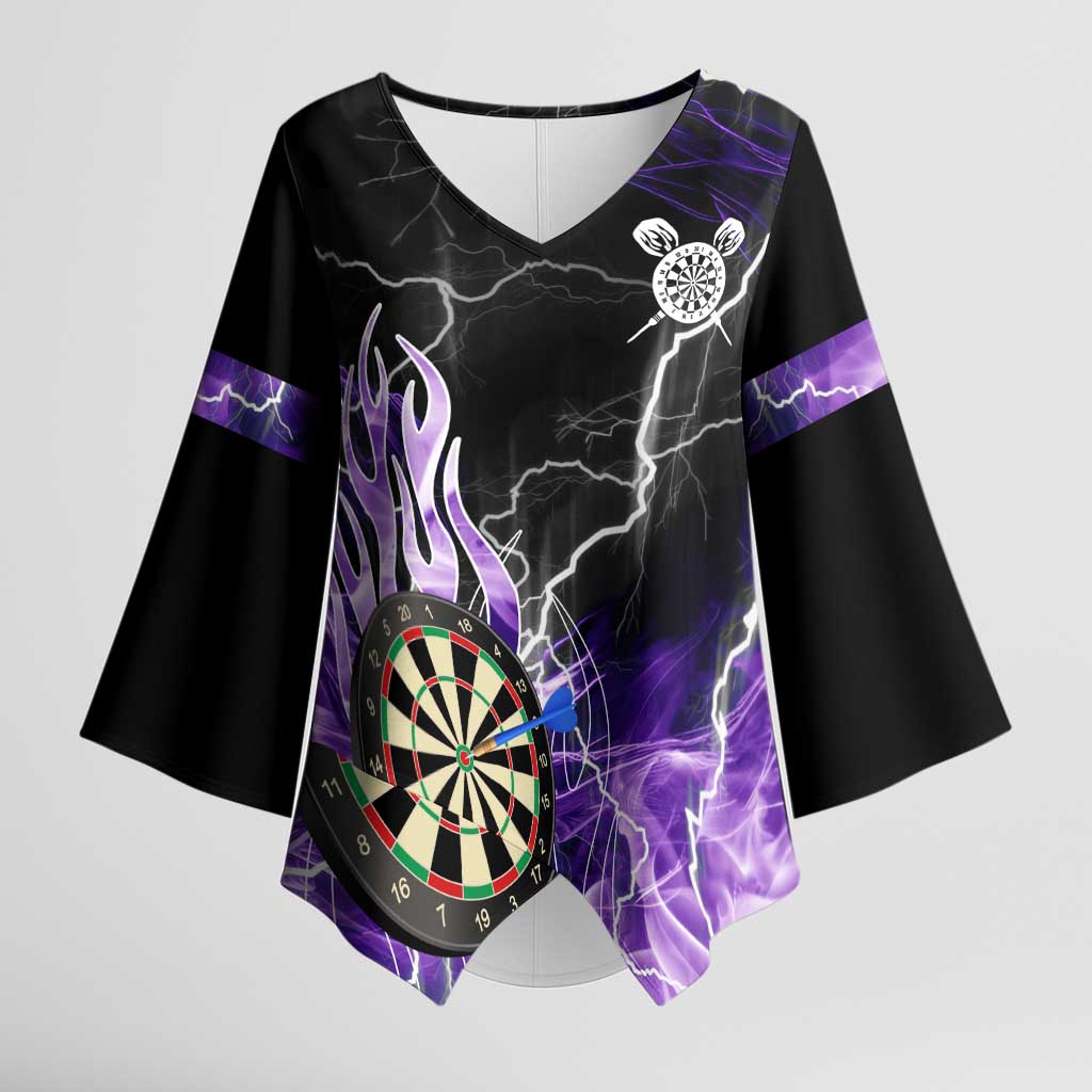 Personalized Purple Lightning Darts Board Kimono Sleeve Blouse with Owl Graphic - Wonder Print Shop