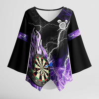 Personalized Purple Lightning Darts Board Kimono Sleeve Blouse with Owl Graphic - Wonder Print Shop