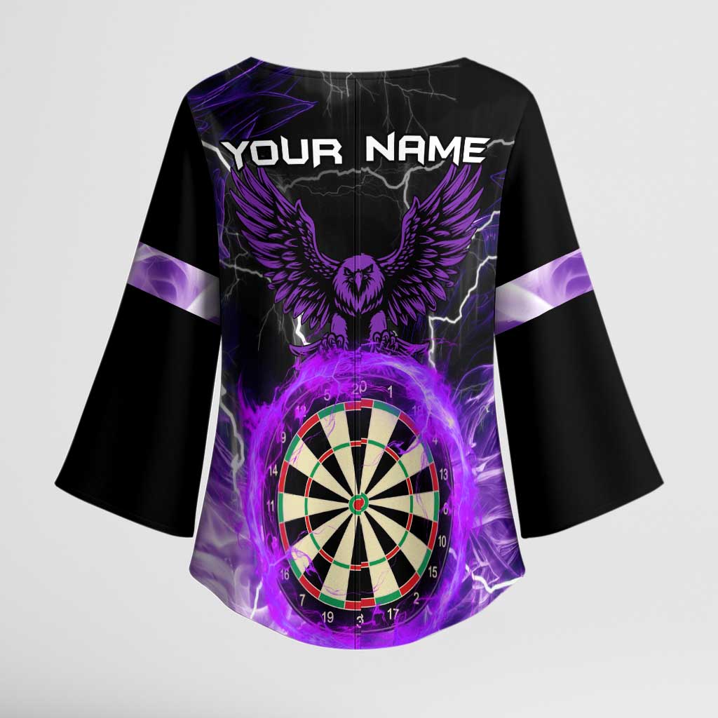 Personalized Purple Lightning Darts Board Kimono Sleeve Blouse with Owl Graphic - Wonder Print Shop