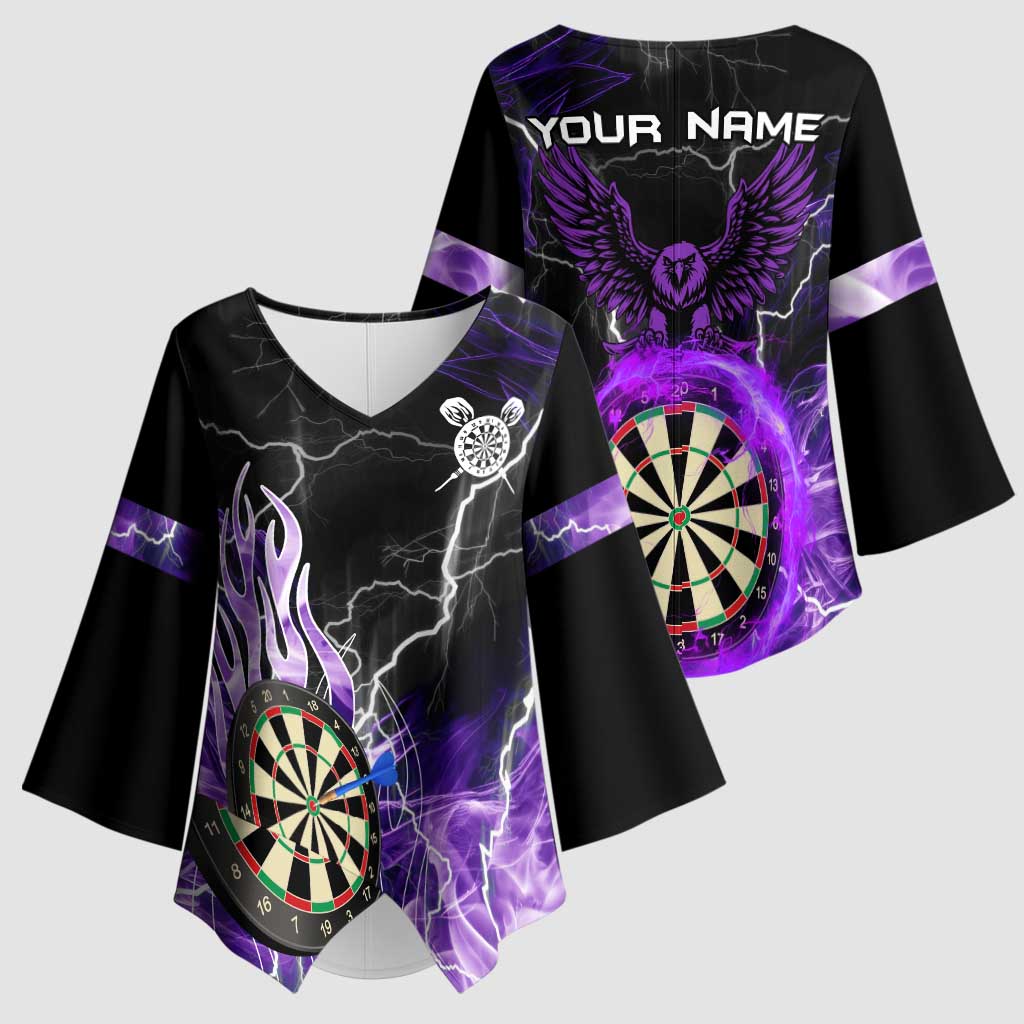 Personalized Purple Lightning Darts Board Kimono Sleeve Blouse with Owl Graphic - Wonder Print Shop
