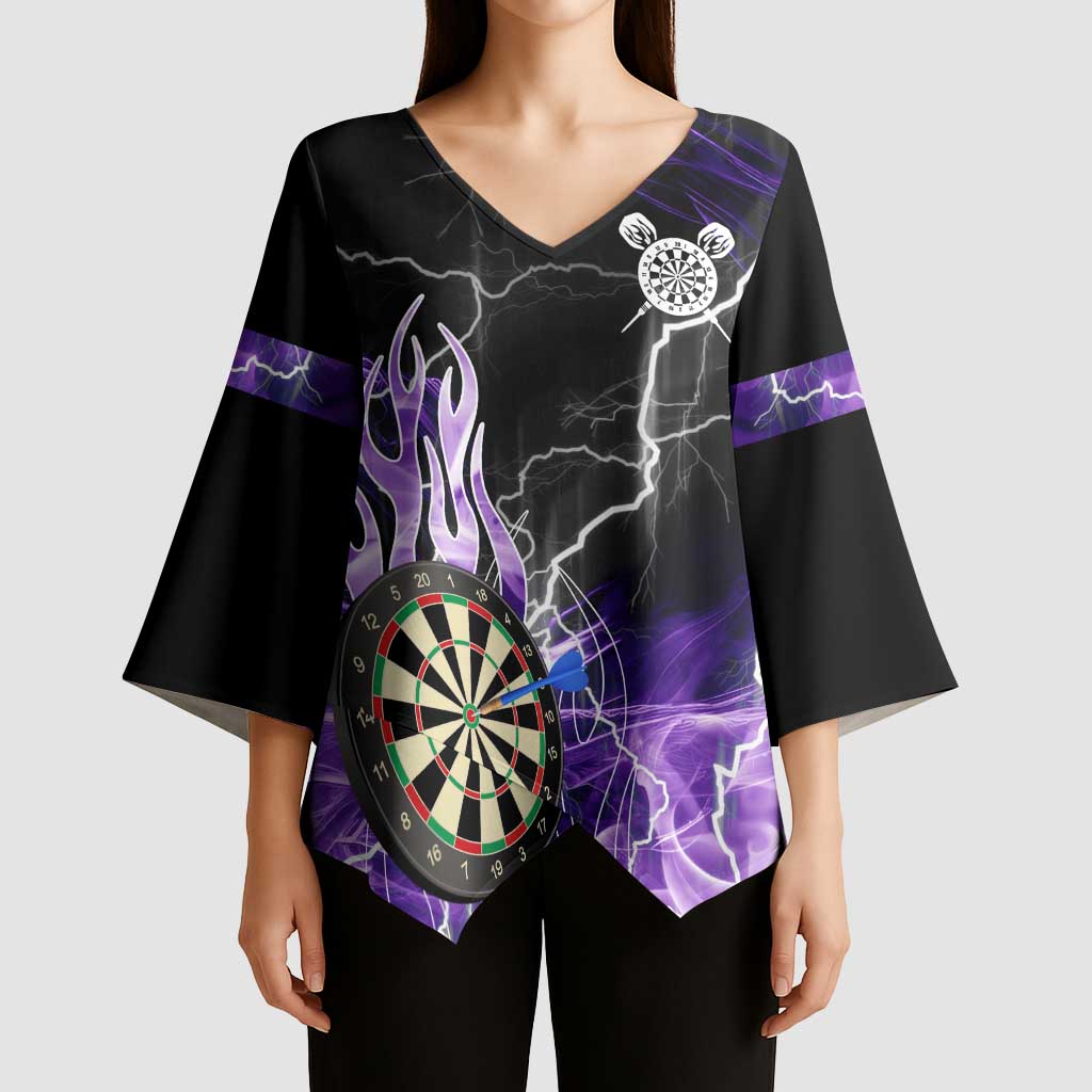 Personalized Purple Lightning Darts Board Kimono Sleeve Blouse with Owl Graphic - Wonder Print Shop