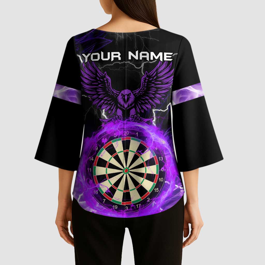 Personalized Purple Lightning Darts Board Kimono Sleeve Blouse with Owl Graphic - Wonder Print Shop