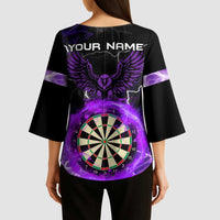Personalized Purple Lightning Darts Board Kimono Sleeve Blouse with Owl Graphic - Wonder Print Shop