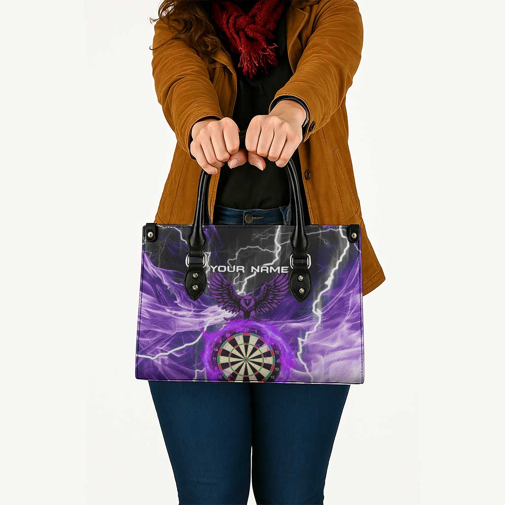 Personalized Purple Lightning Darts Board Leather Bag with Owl Graphic - Wonder Print Shop