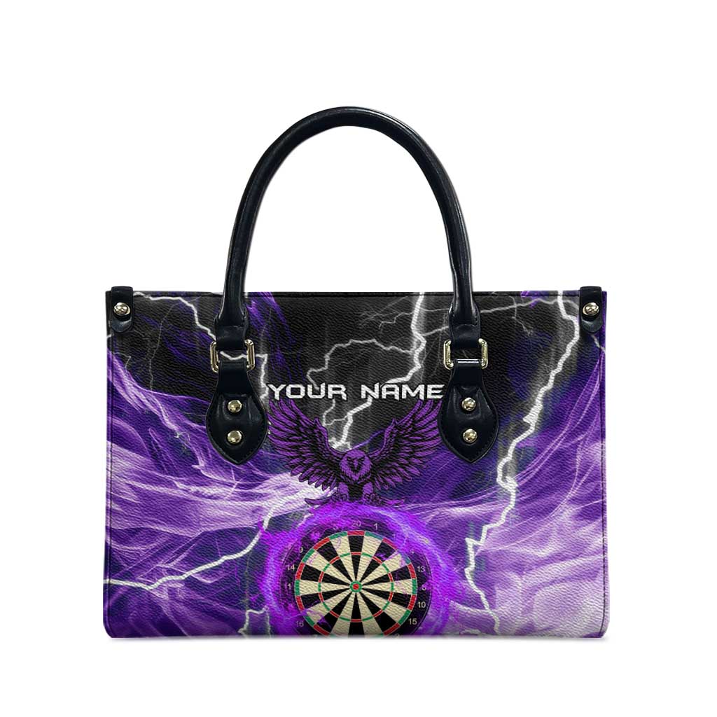 Personalized Purple Lightning Darts Board Leather Bag with Owl Graphic - Wonder Print Shop