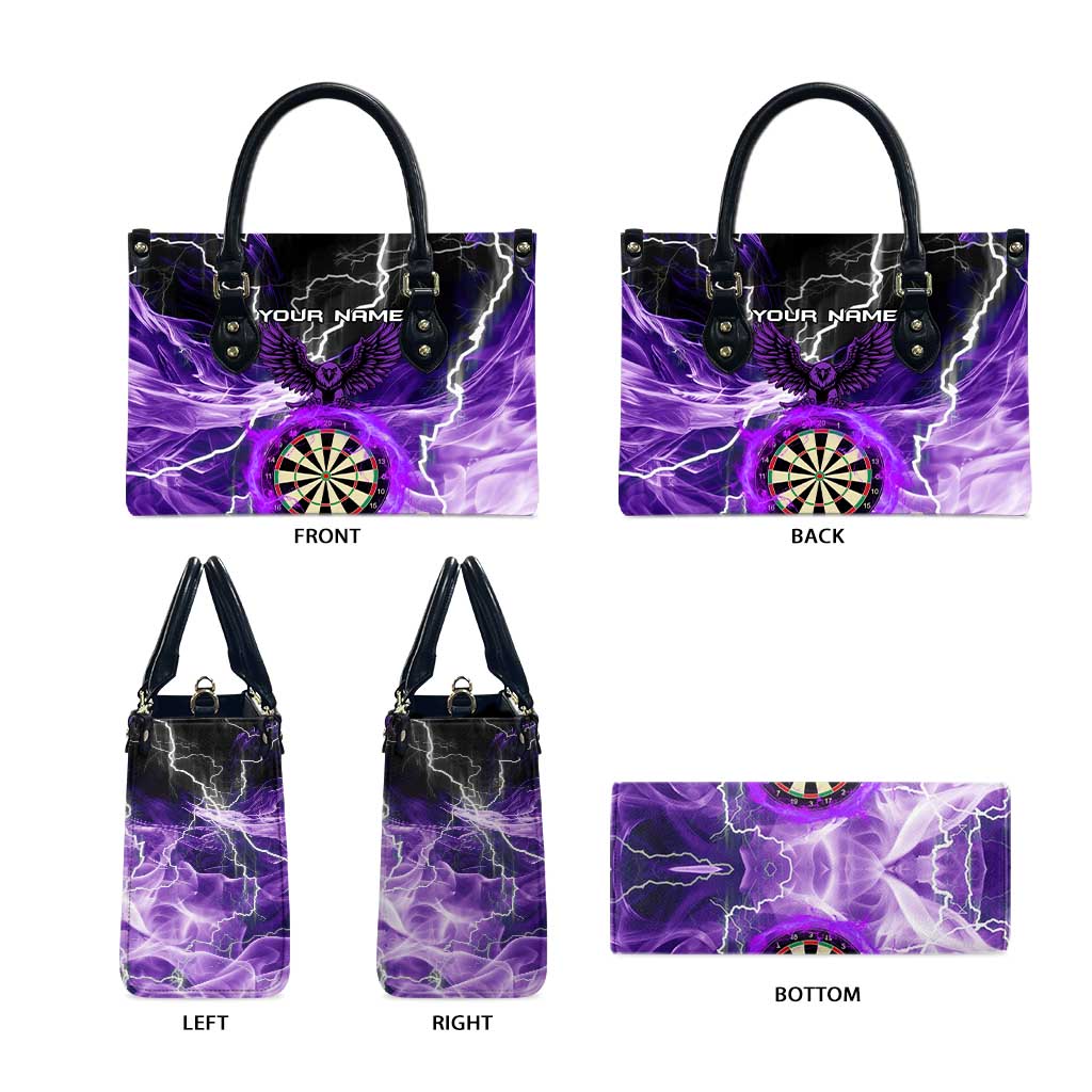Personalized Purple Lightning Darts Board Leather Bag with Owl Graphic - Wonder Print Shop