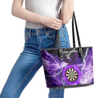 Personalized Purple Lightning Darts Board Leather Tote Bag with Owl Graphic - Wonder Print Shop