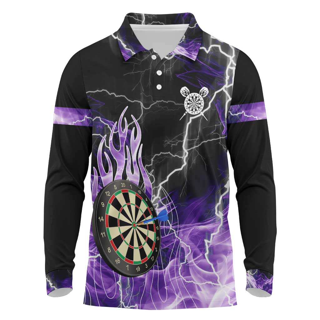 Personalized Purple Lightning Darts Board Long Sleeve Polo Shirt with Owl Graphic - Wonder Print Shop