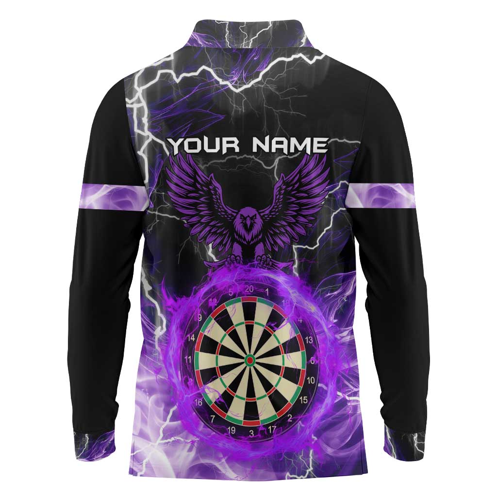 Personalized Purple Lightning Darts Board Long Sleeve Polo Shirt with Owl Graphic - Wonder Print Shop