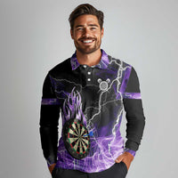 Personalized Purple Lightning Darts Board Long Sleeve Polo Shirt with Owl Graphic - Wonder Print Shop