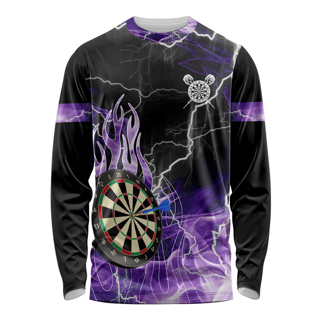 Personalized Purple Lightning Darts Board Long Sleeve Shirt with Owl Graphic - Wonder Print Shop