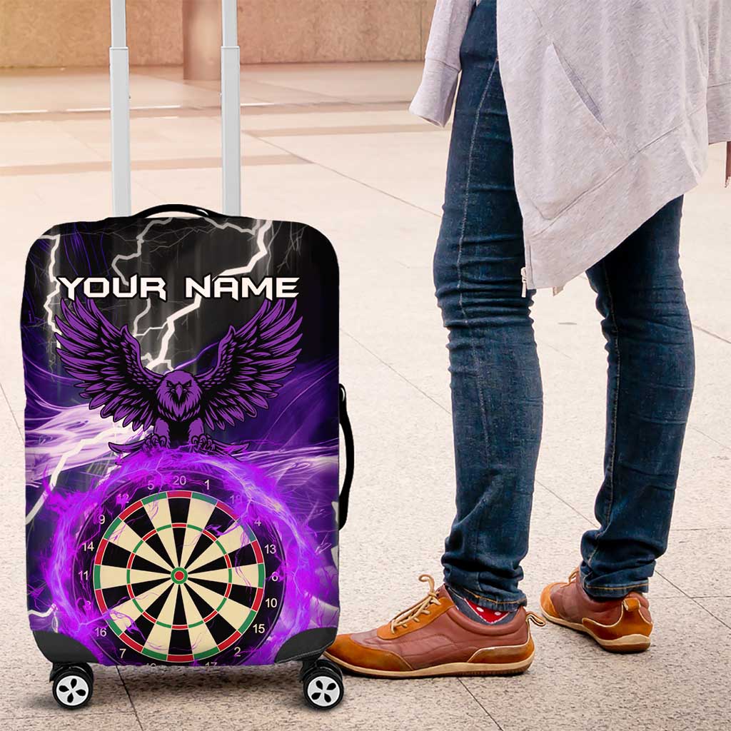 Personalized Purple Lightning Darts Board Luggage Cover with Owl Graphic - Wonder Print Shop
