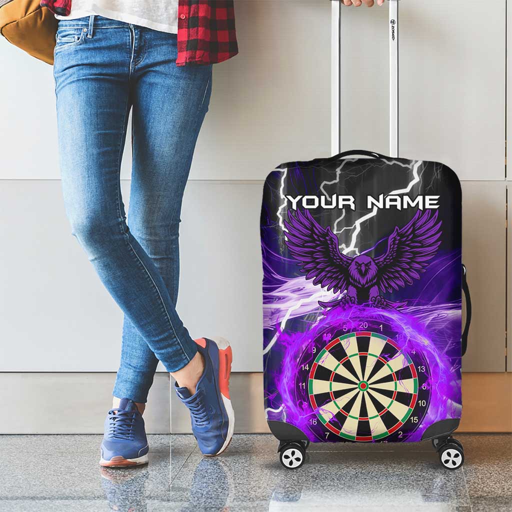 Personalized Purple Lightning Darts Board Luggage Cover with Owl Graphic - Wonder Print Shop