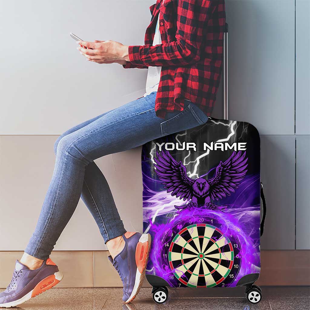 Personalized Purple Lightning Darts Board Luggage Cover with Owl Graphic - Wonder Print Shop